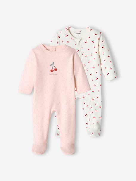 Vertbaudet - Lot de 2 dors-bien "cerise" bébé fille interlock rose pâle