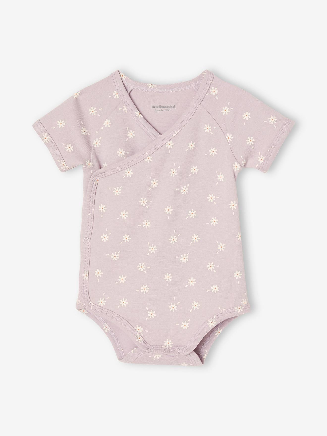 Lot de 3 bodies manches courtes bébé ouverture naissance lilas (Vertbaudet) - Image 2