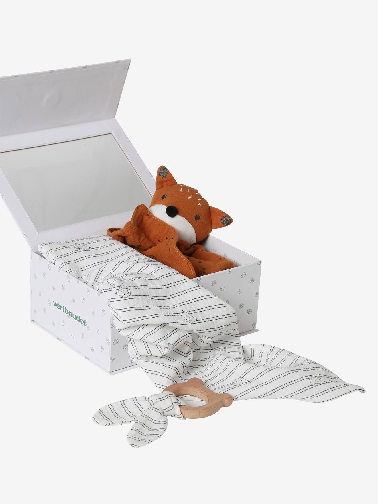 Coffret cadeau 3 pièces : lange + doudou personnalisable + hochet fleurettes