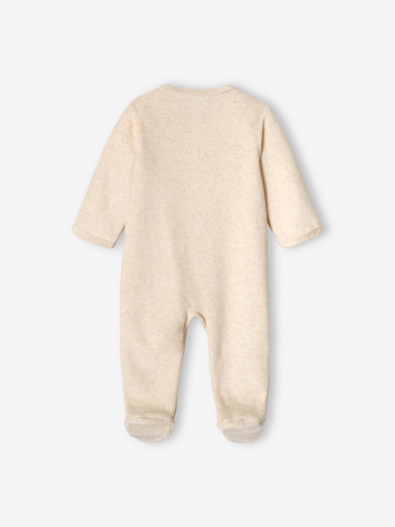 Pyjama bébé mixte en velours ouverture devant beige chiné (Vertbaudet) - Image 1