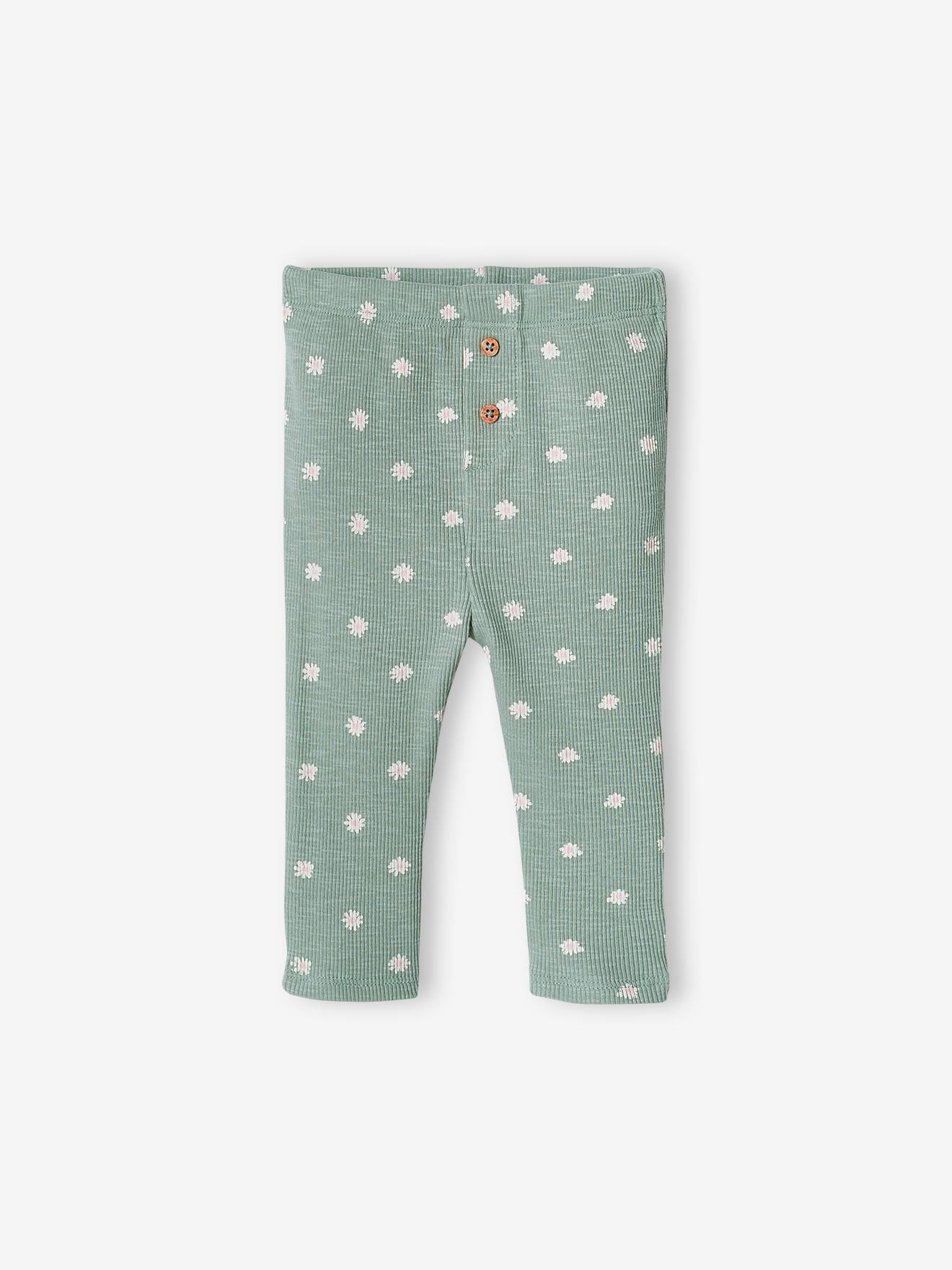 Legging bébé fille en maille côtelée vert sauge