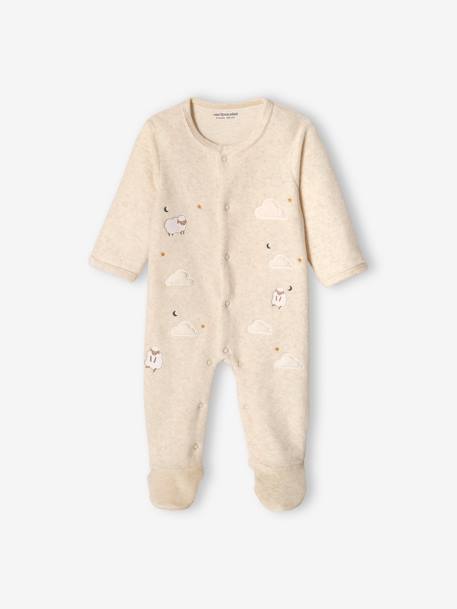 Vertbaudet - Pyjama bébé mixte en velours ouverture devant beige chiné