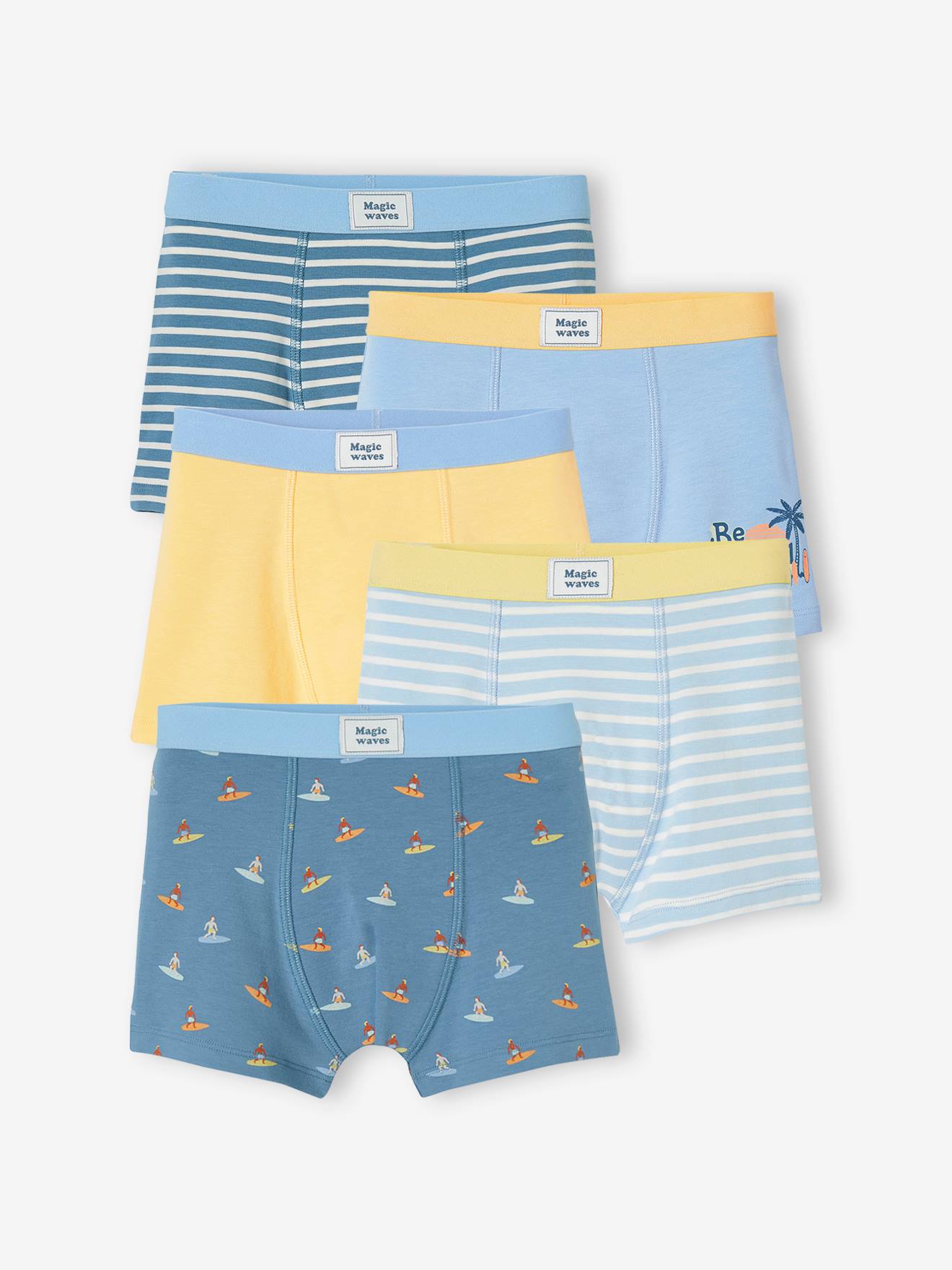 Lot de 5 boxers stretch garçon surf jaune pâle