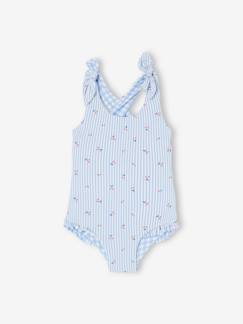 Maillot de bain 1 pièce bébé fille réversible vichy/rayures et fleurs  - vertbaudet enfant