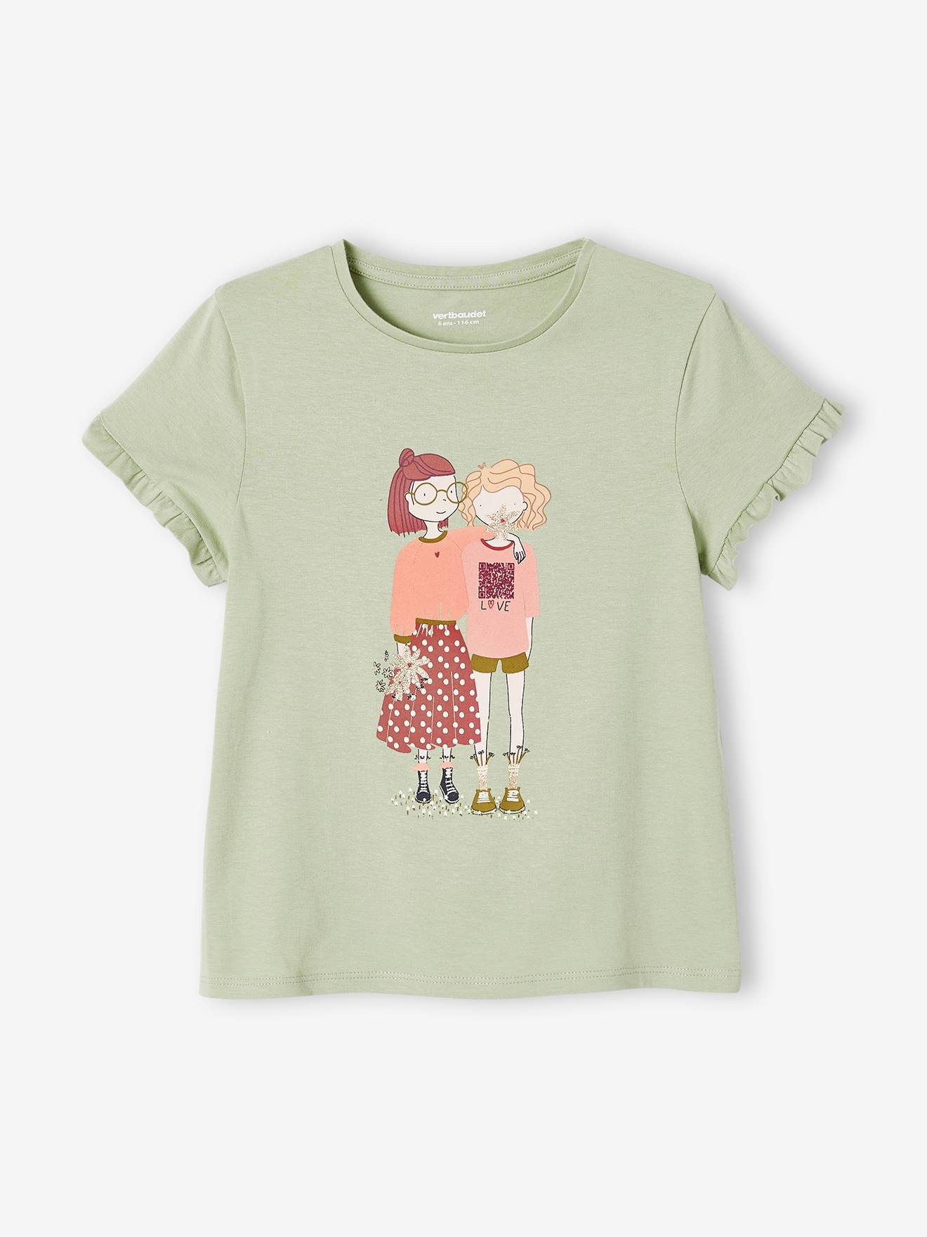 Tee-shirt Egérie fille manches courtes volantées vert d'eau