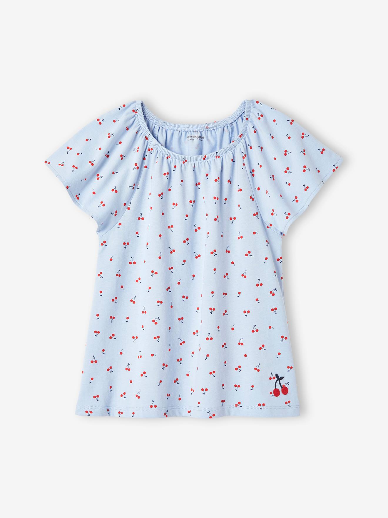 T-shirt imprimé manches papillon fille bleu ciel