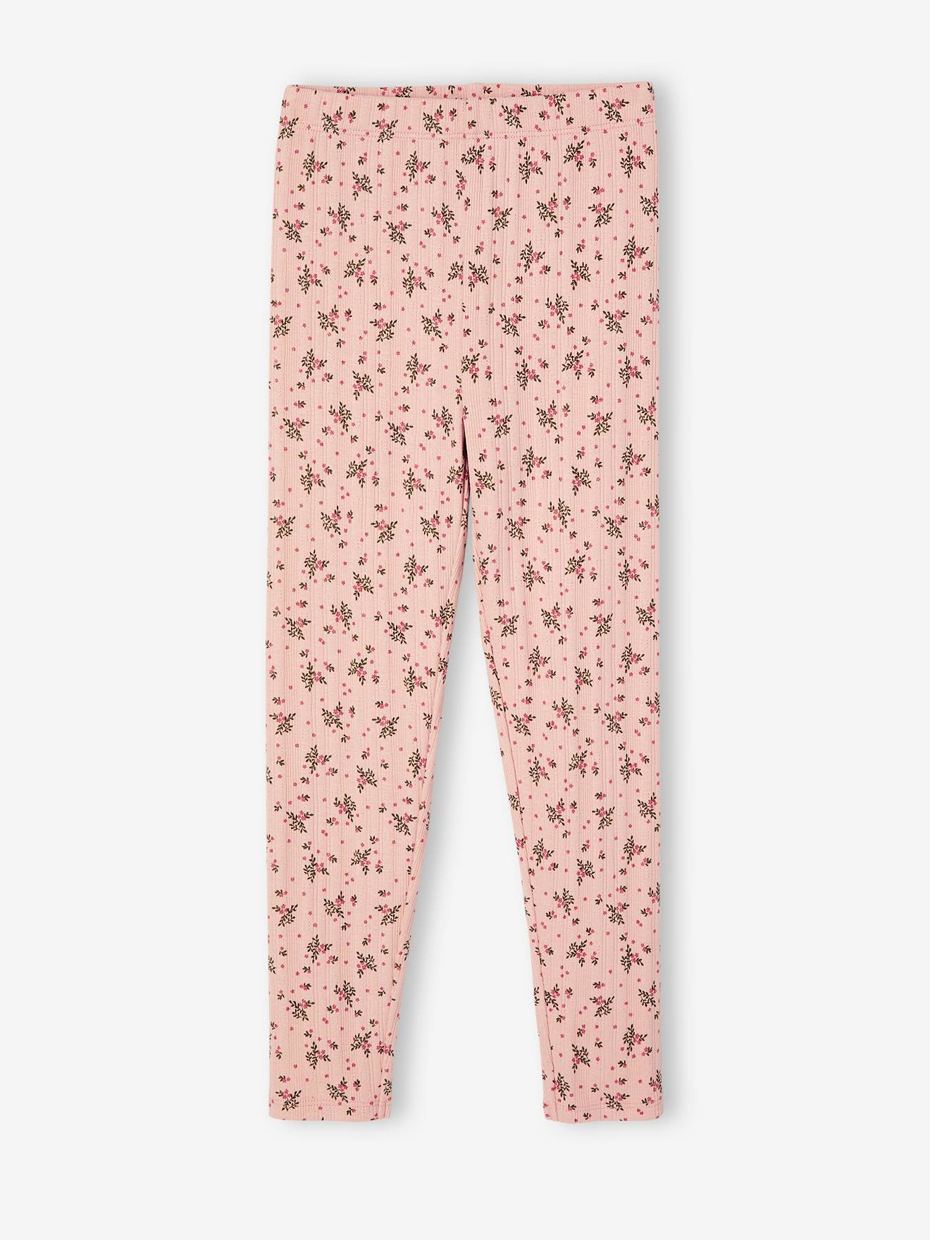Legging à fleurs maille pointelle fille rose poudré