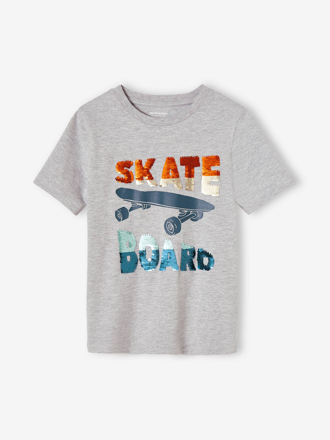 T-shirt à sequins garçon gris chiné