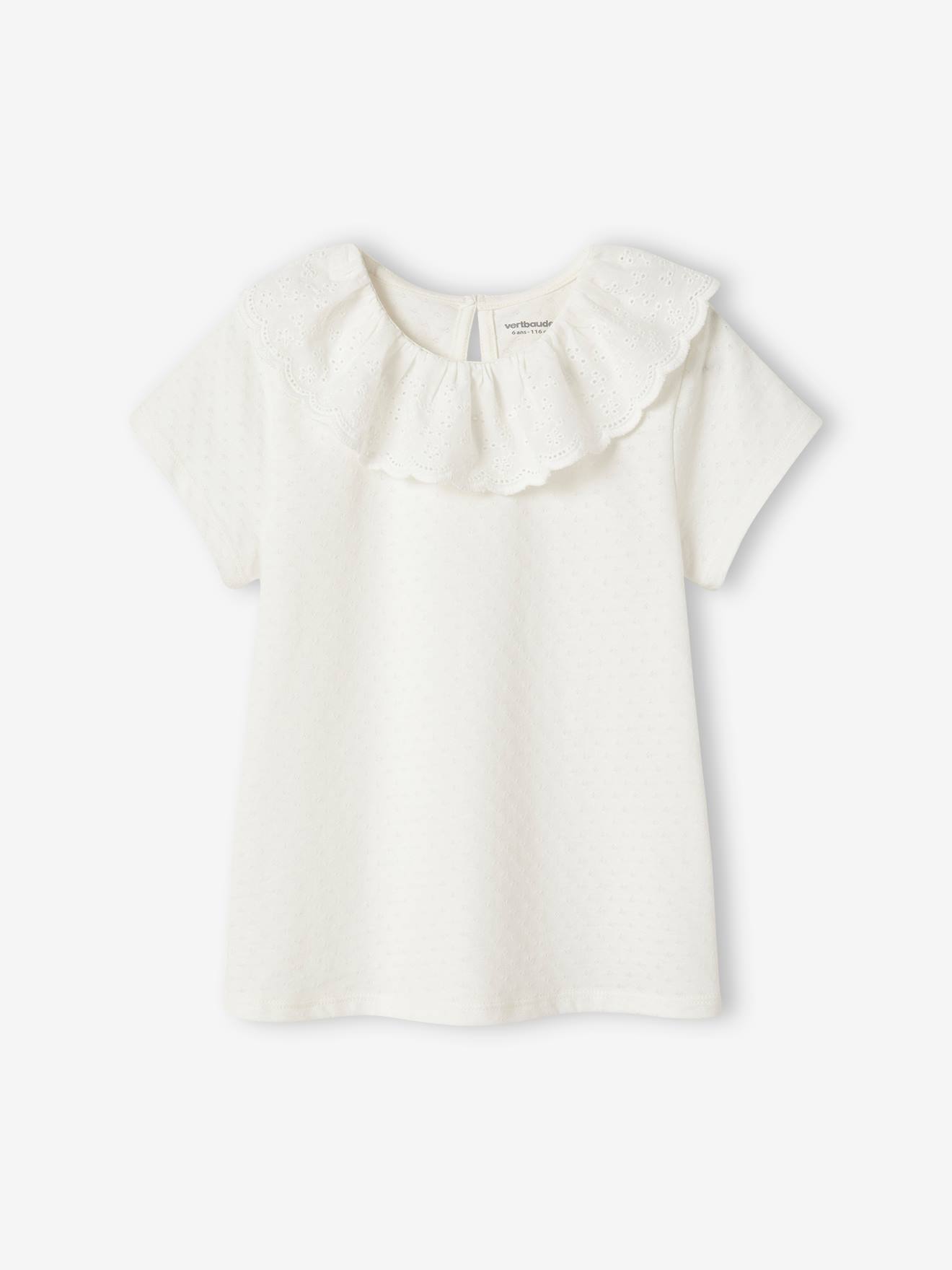T-shirt à collerette en broderie anglaise fille écru