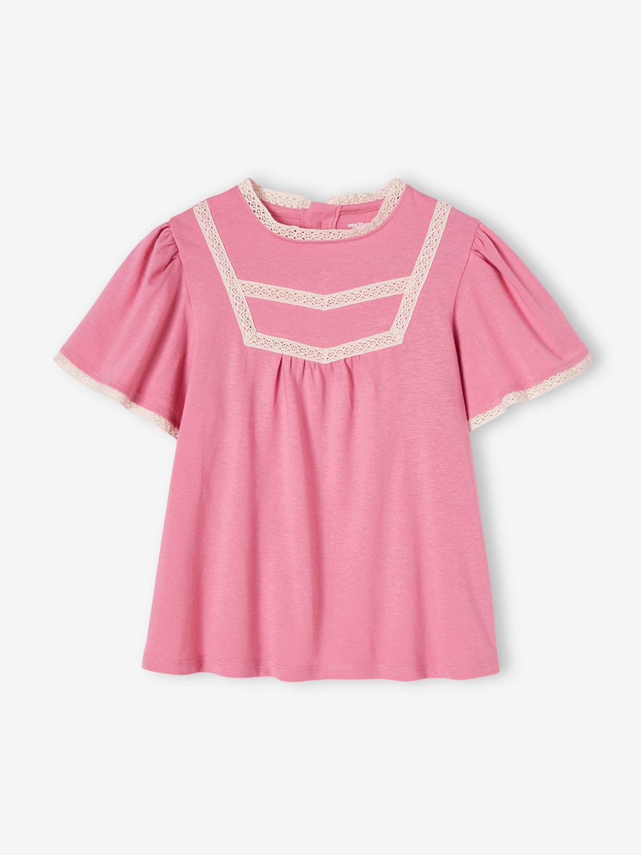 T-shirt blouse fille détails jour échelle rose bonbon