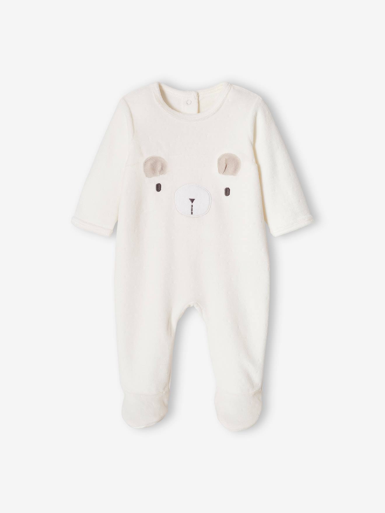 Pyjama bébé mixte en velours ours écru (Vertbaudet) - Image 1