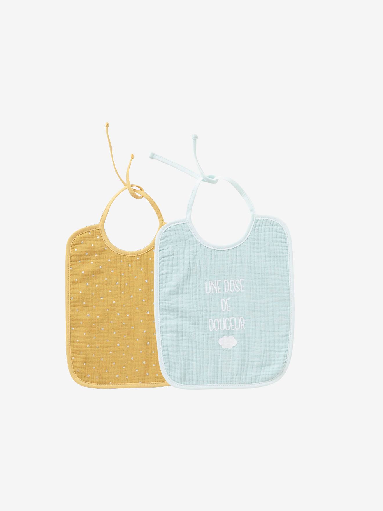 Lot de 2 bavoirs bébé en gaze de coton lot bleu