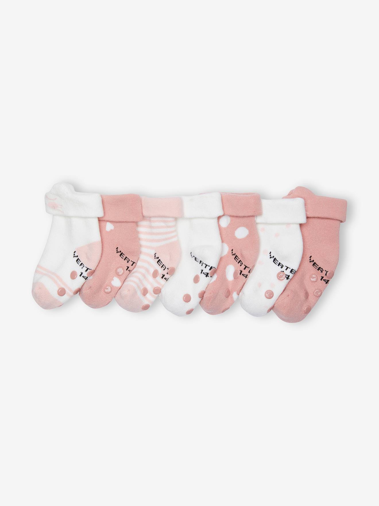 Lot de 7 paires de chaussettes chat bébé fille BASICS rose
