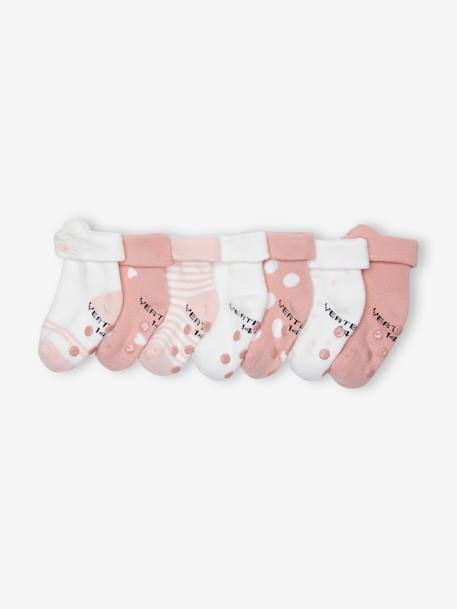 Vertbaudet - Lot de 7 paires de chaussettes "chat" bébé fille BASICS rose