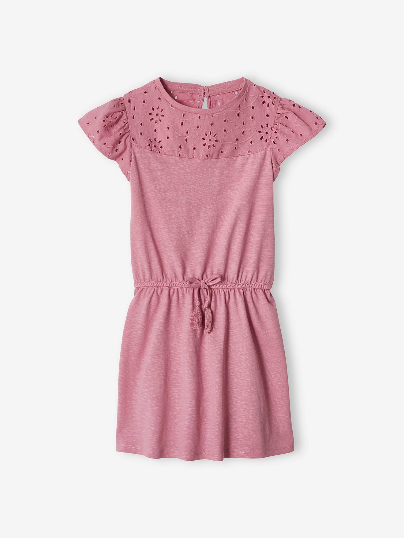 Robe fille détails en broderie anglaise mauve