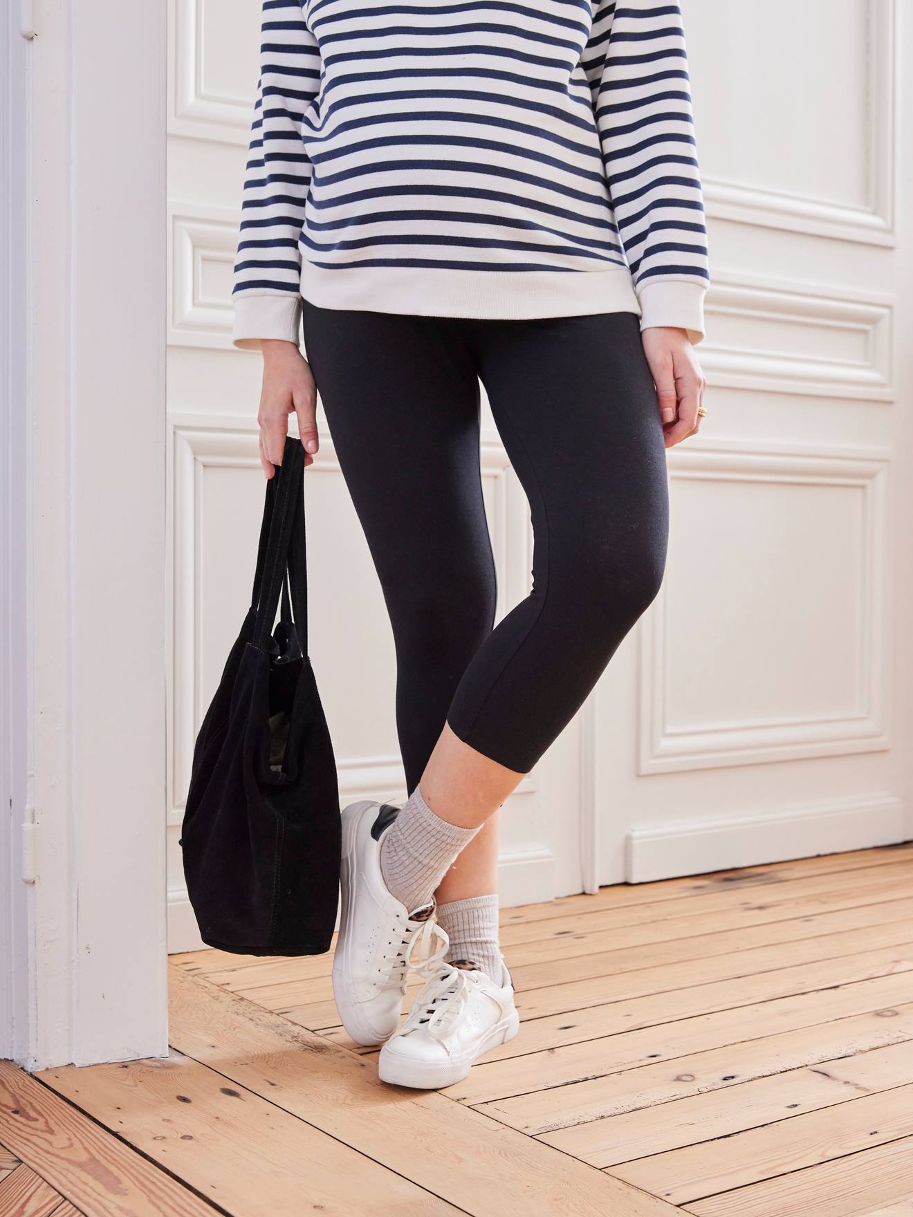 Legging court de grossesse en maille stretch noir