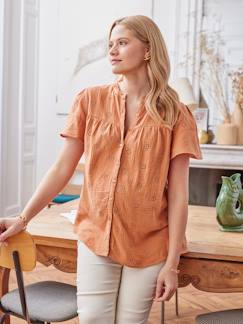 Vêtements de grossesse-Allaitement-Blouse gaze de coton brodé grossesse et allaitement
