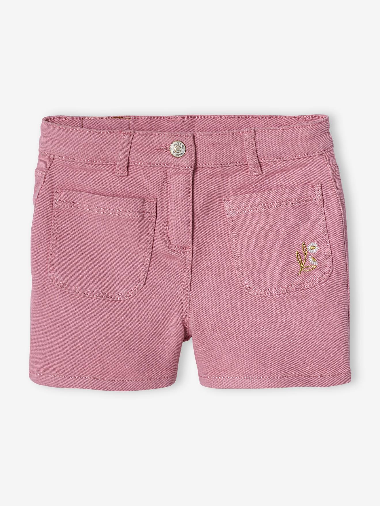 Short brodé fleurs irisée fille mauve