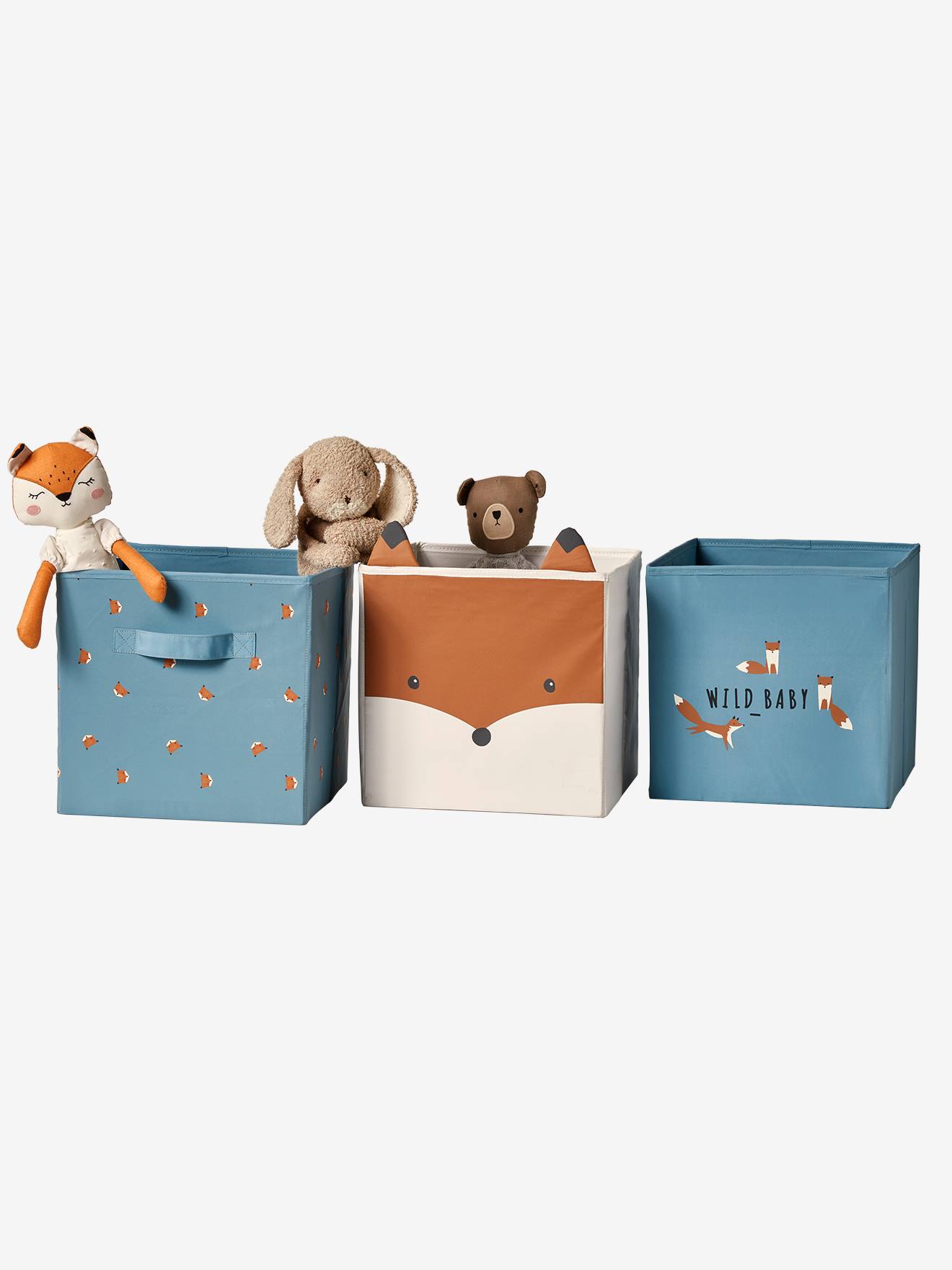 Lot de 3 bacs de rangement Renard Baby Fox lot bleu