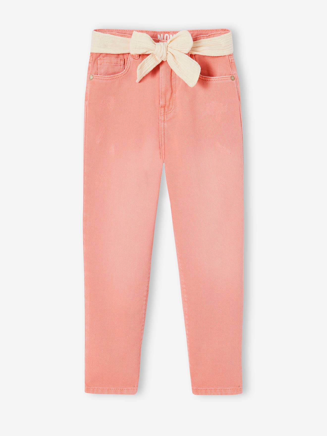 Pantalon Mom et sa ceinture en gaze de coton fille pêche