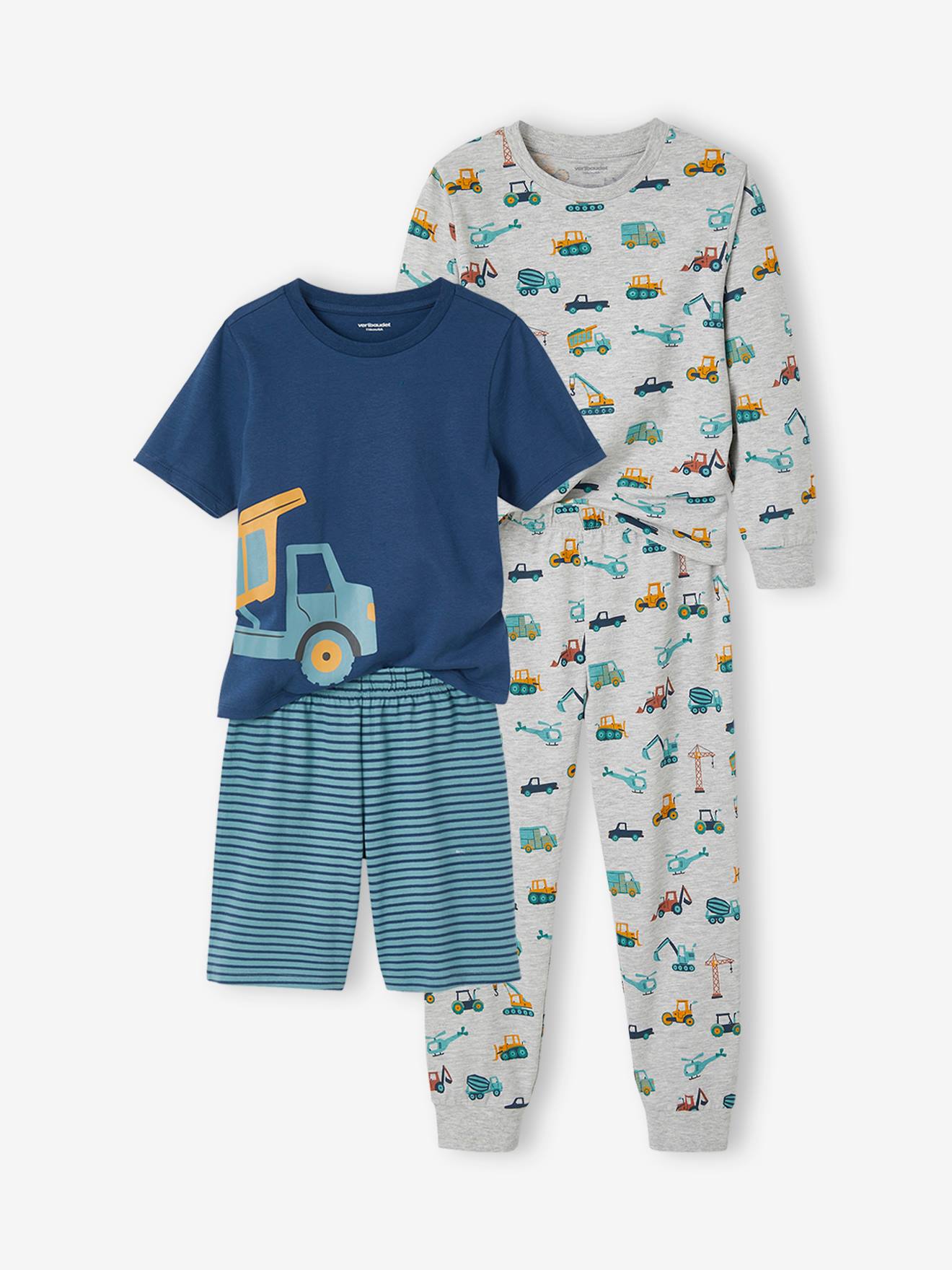 lot pyjama + pyjashort chantier garçon gris chiné