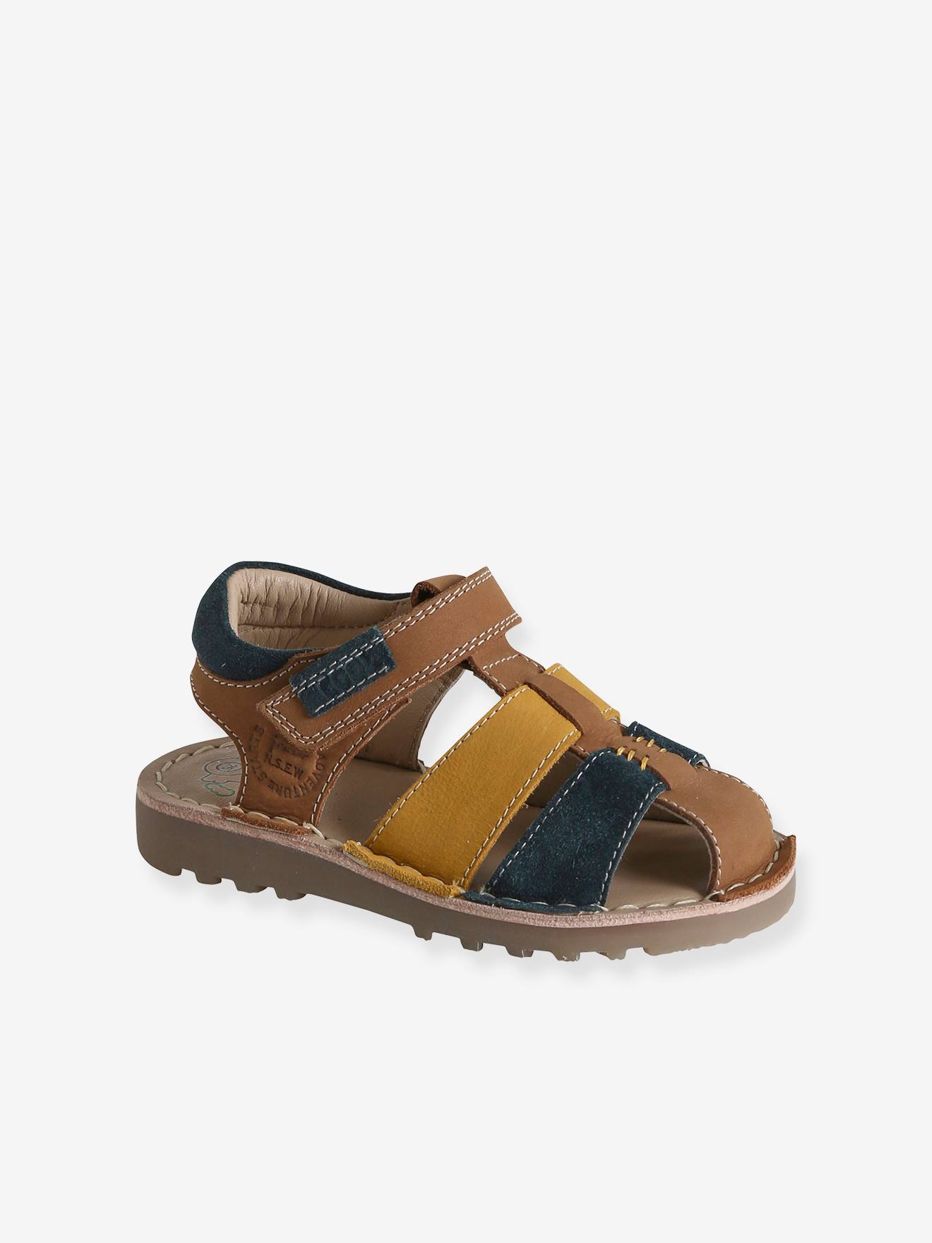 Sandales scratchées cuir enfant collection maternelle beige