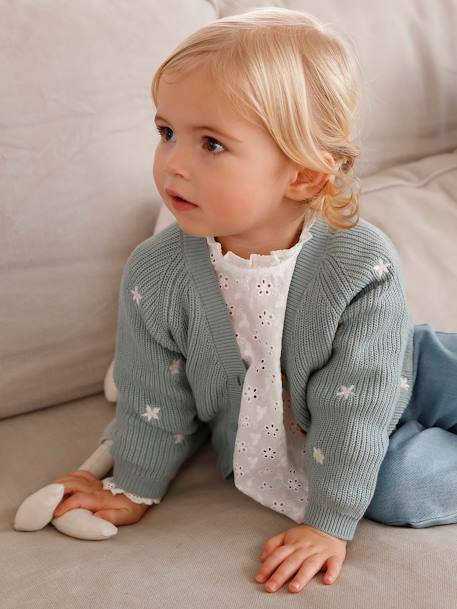 Bébé-Pull, gilet, sweat-Gilet bébé brodé en côtes anglaises