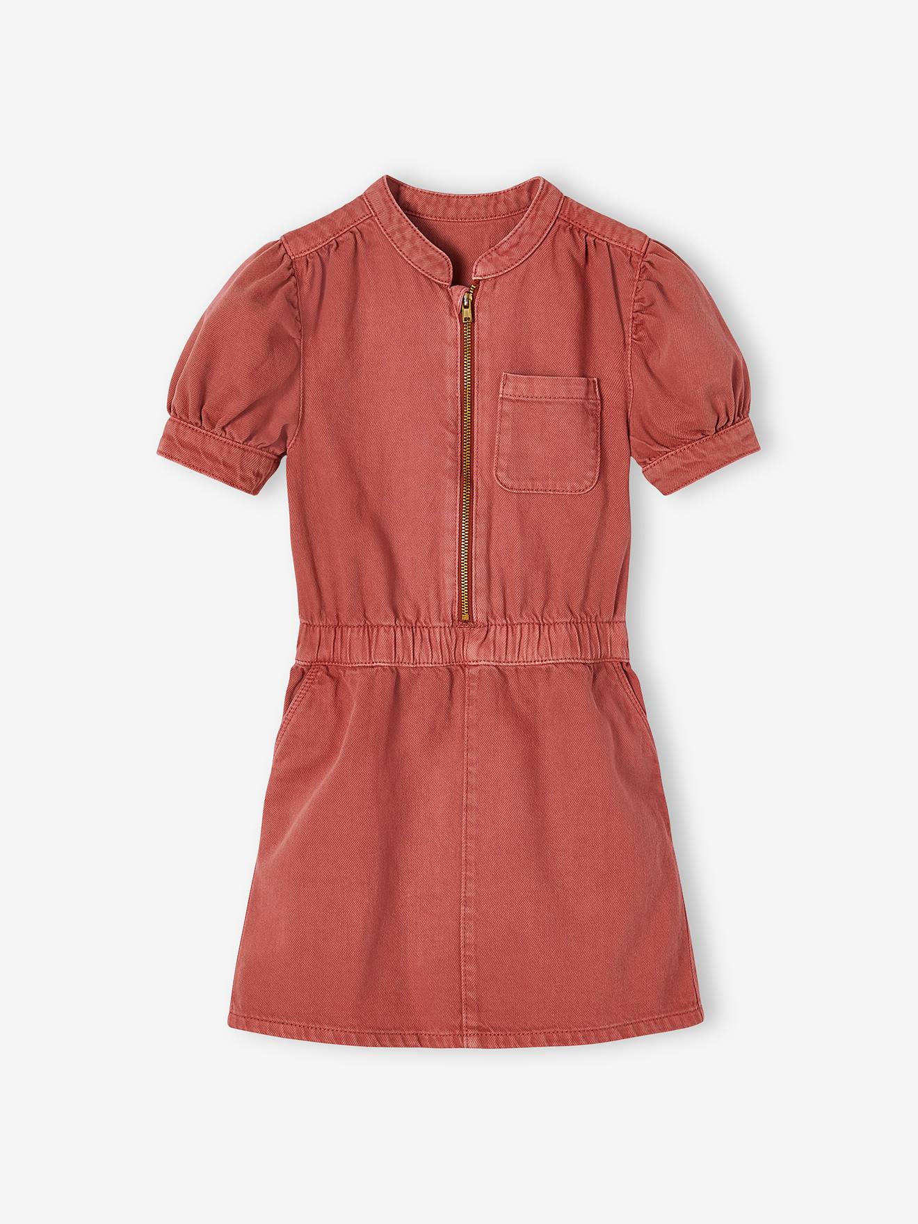 Robe zippée manches boules fille terracotta