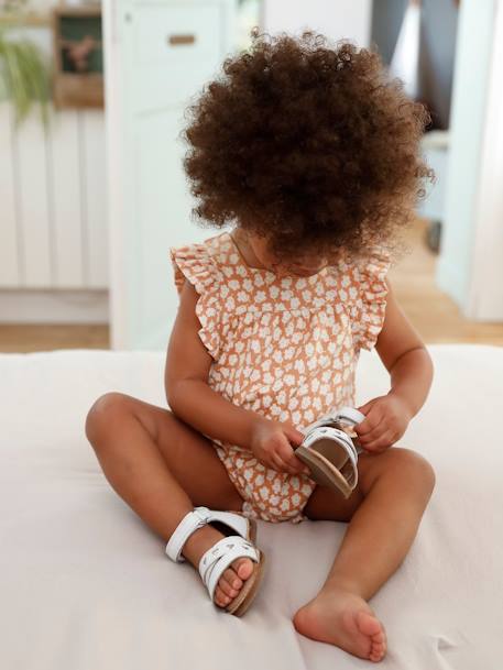 Sandales scratchées en cuir bébé blanc 3 - vertbaudet enfant 