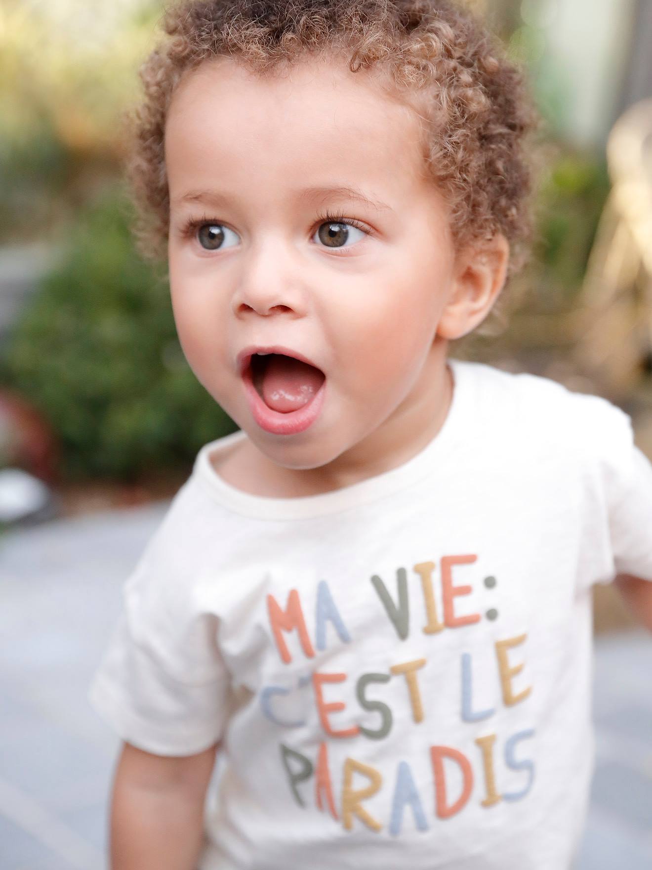 T-shirt bébé à message manches courtes écru