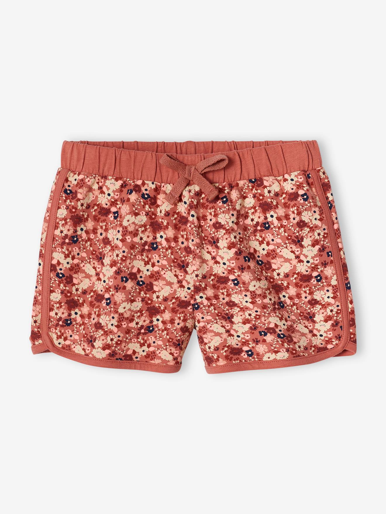 Short de sport imprimé fleurs fille terracotta