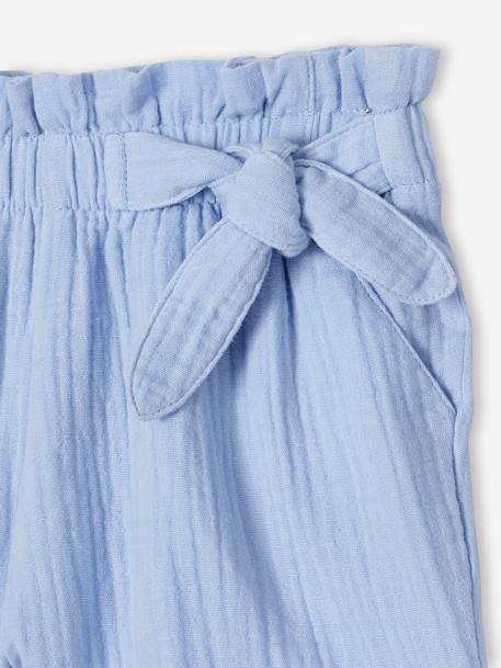 Short en gaze de coton style 'paperbag' fille bleu pâle+corail+vanille+vert amande 3 - vertbaudet enfant 