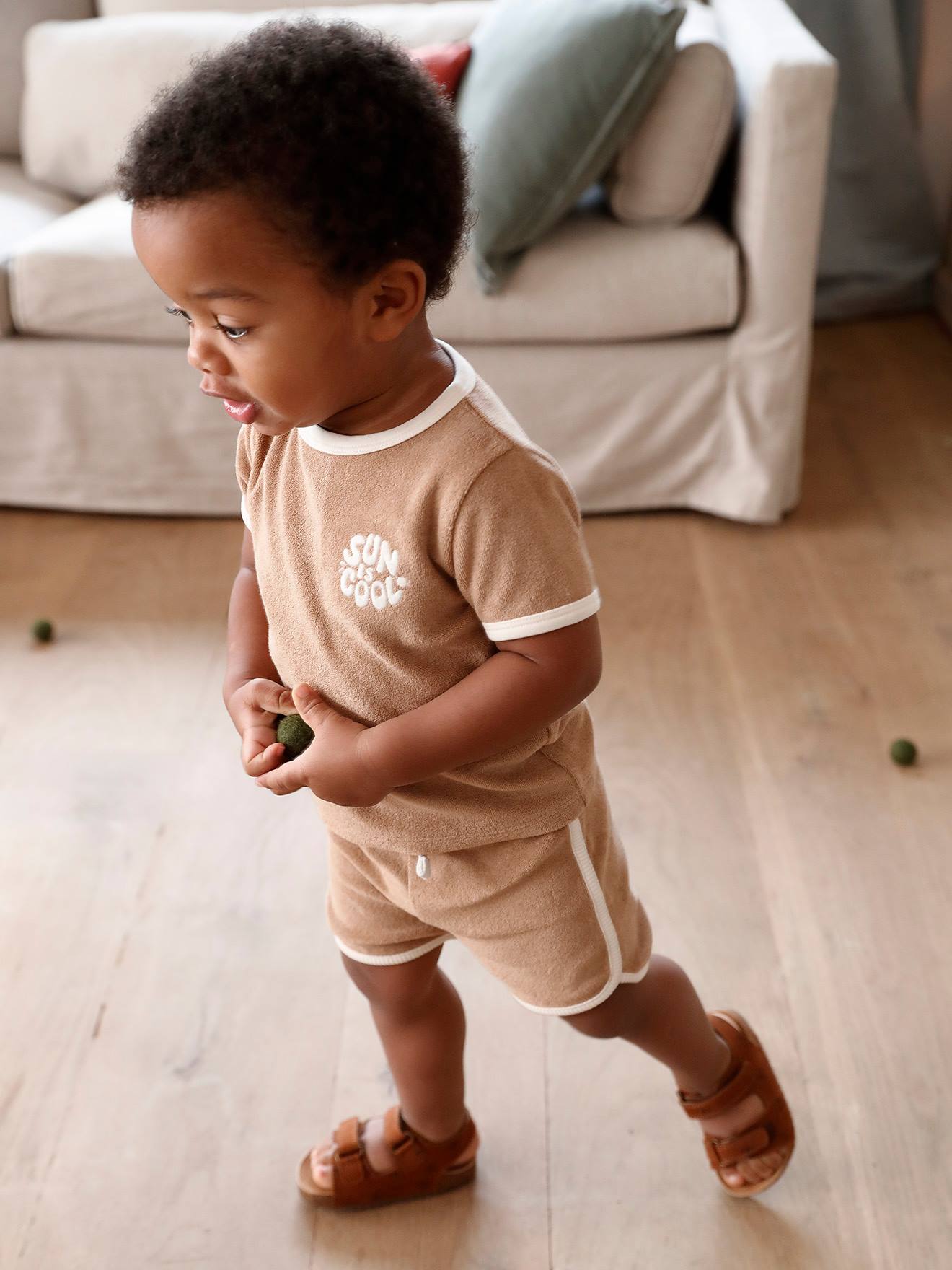 Ensemble bébé tee-shirt + short en éponge taupe