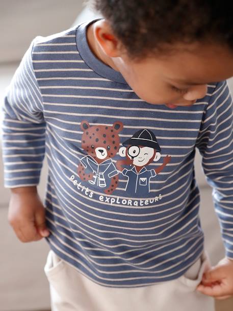 Ensemble T-shirt et pantalon molleton bébé indigo+rayé / caramel 9 - vertbaudet enfant 