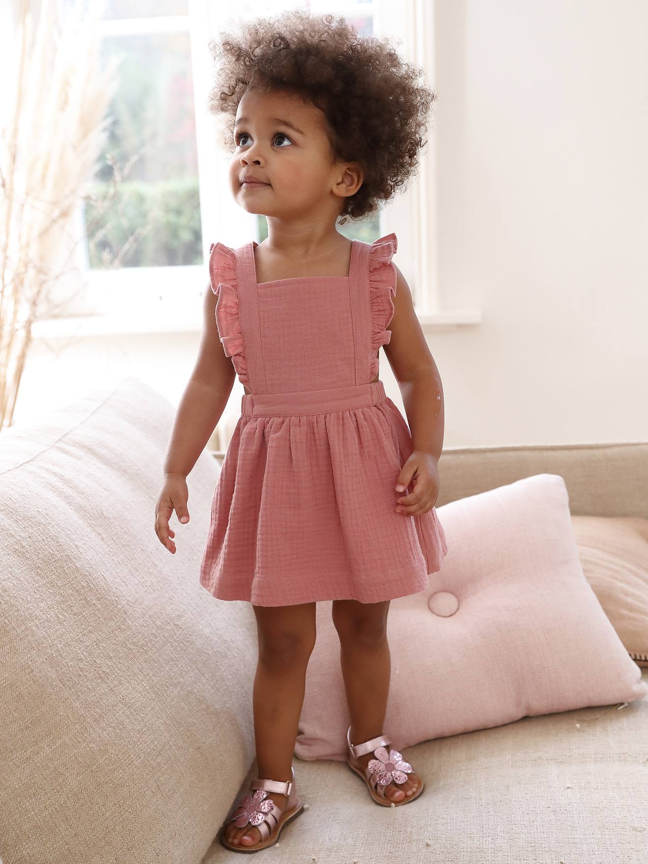 Robe bb en gaze de coton bretelles volants vieux rose 12 €