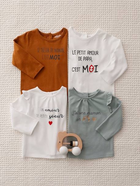 T-shirt à message bébé manches longues beige+blanc+bleu canard 9 - vertbaudet enfant 