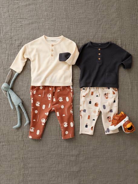 Ensemble bébé T-shirt et pantalon en molleton gris béton+kaki 9 - vertbaudet enfant 