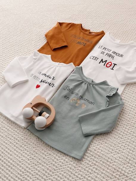 T-shirt à message bébé manches longues beige+blanc+bleu canard 8 - vertbaudet enfant 