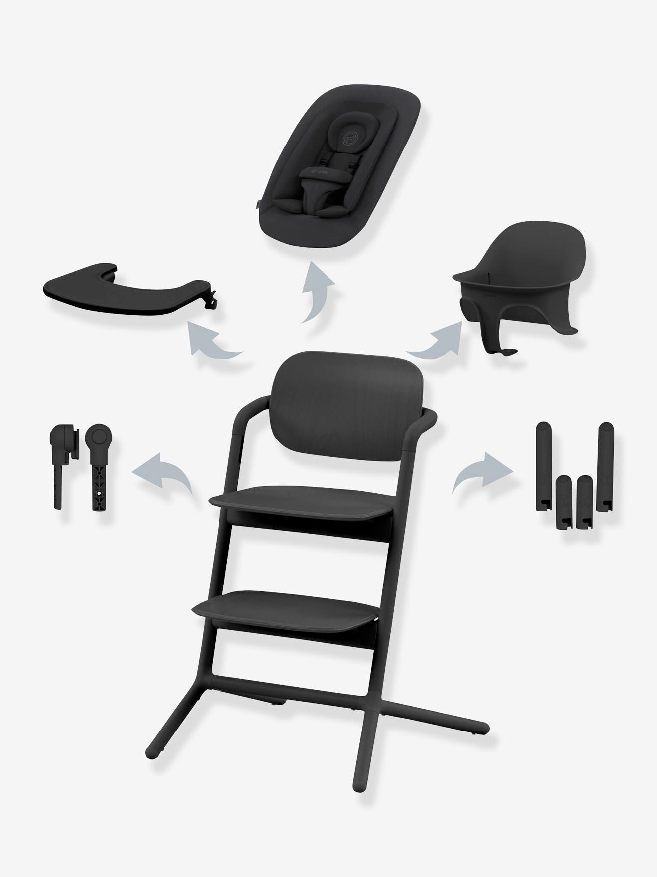Set 4-en-1 chaise haute évolutive avec transat Cybex Lemo 2 stunning black