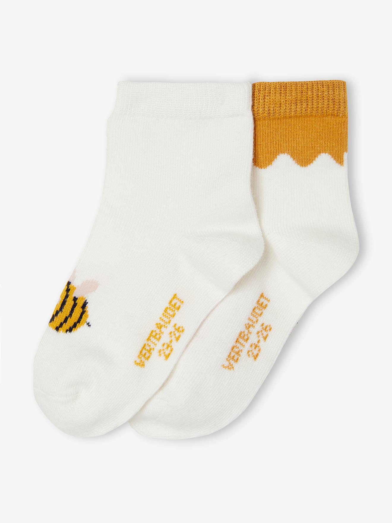 Lot de 2 paires de chaussettes abeilles bébé écru