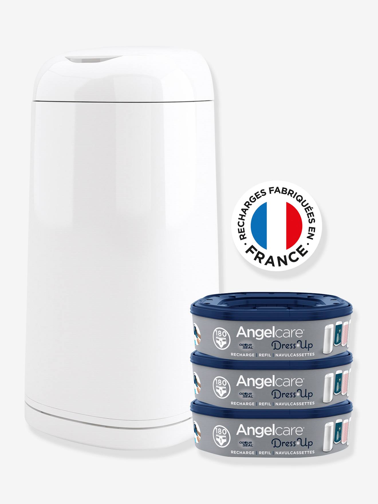 Starter pack poubelle à couches + 3 recharges Dress Up blanc