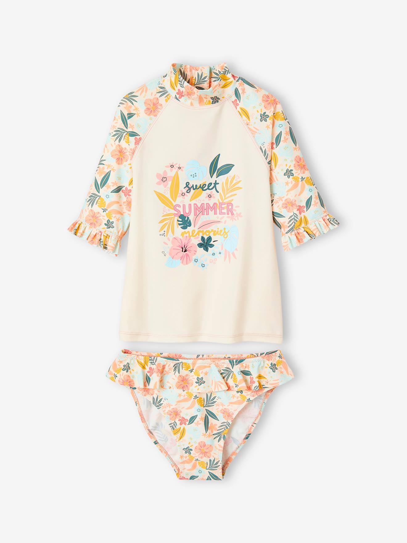 Ensemble de bain fille T-shirt anti-UV + culotte rose pâle