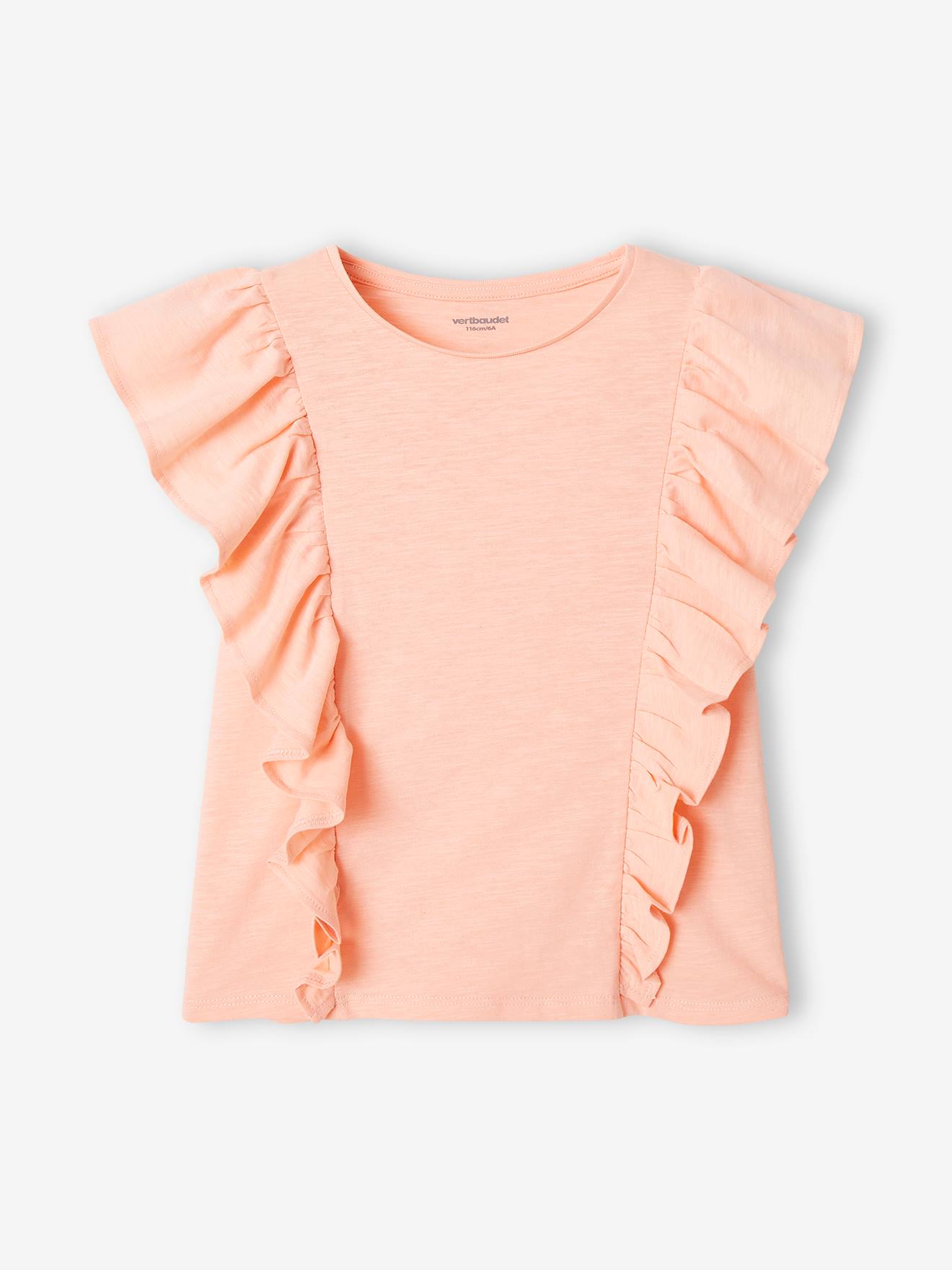 T-shirt à volants fille pêche