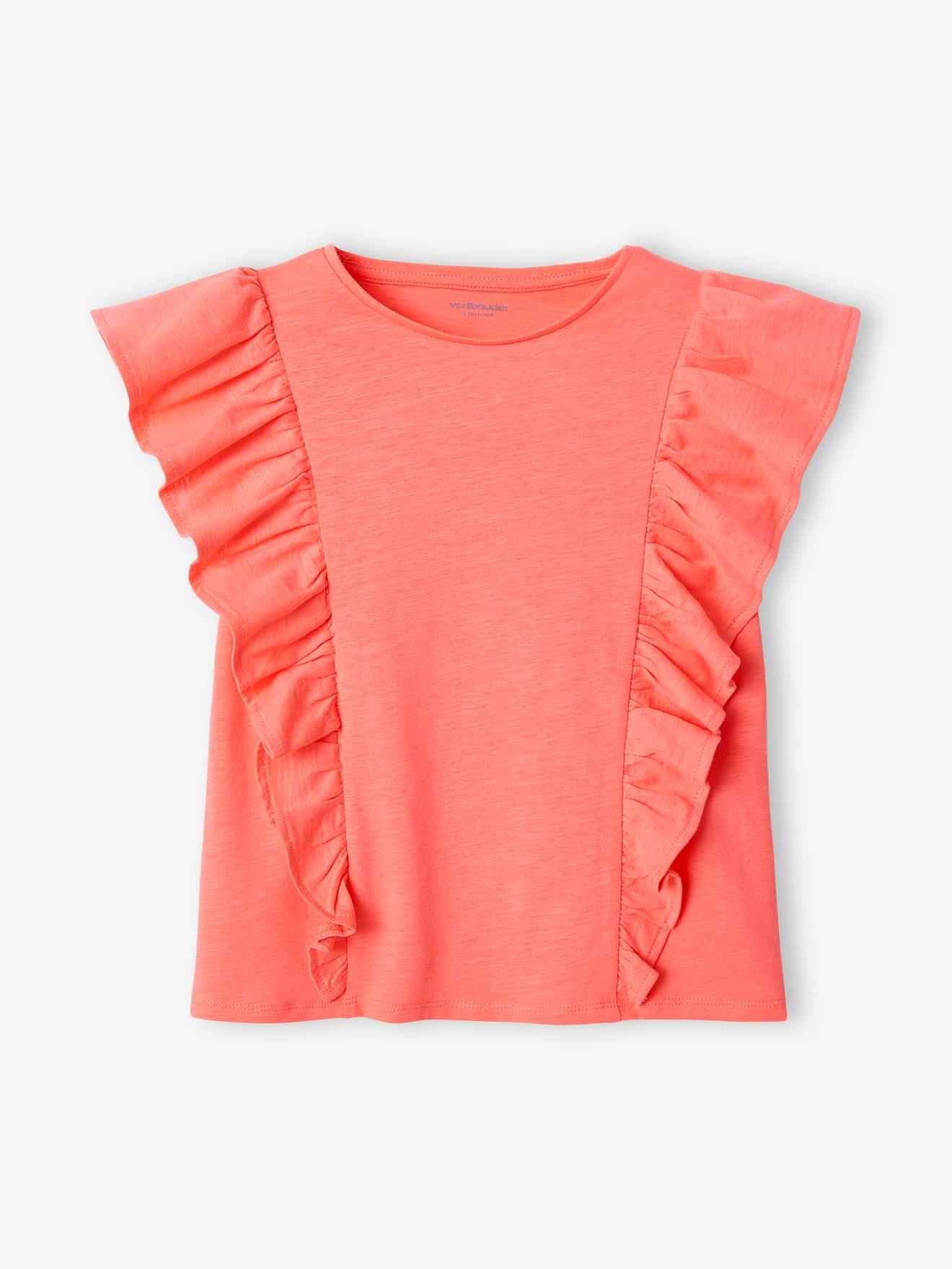 T-shirt à volants fille corail