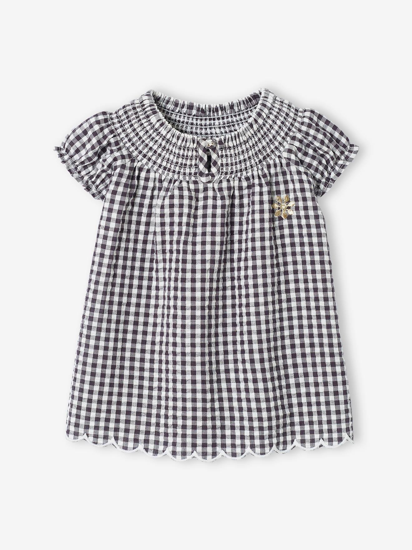 Robe vichy bébé avec smocks gris
