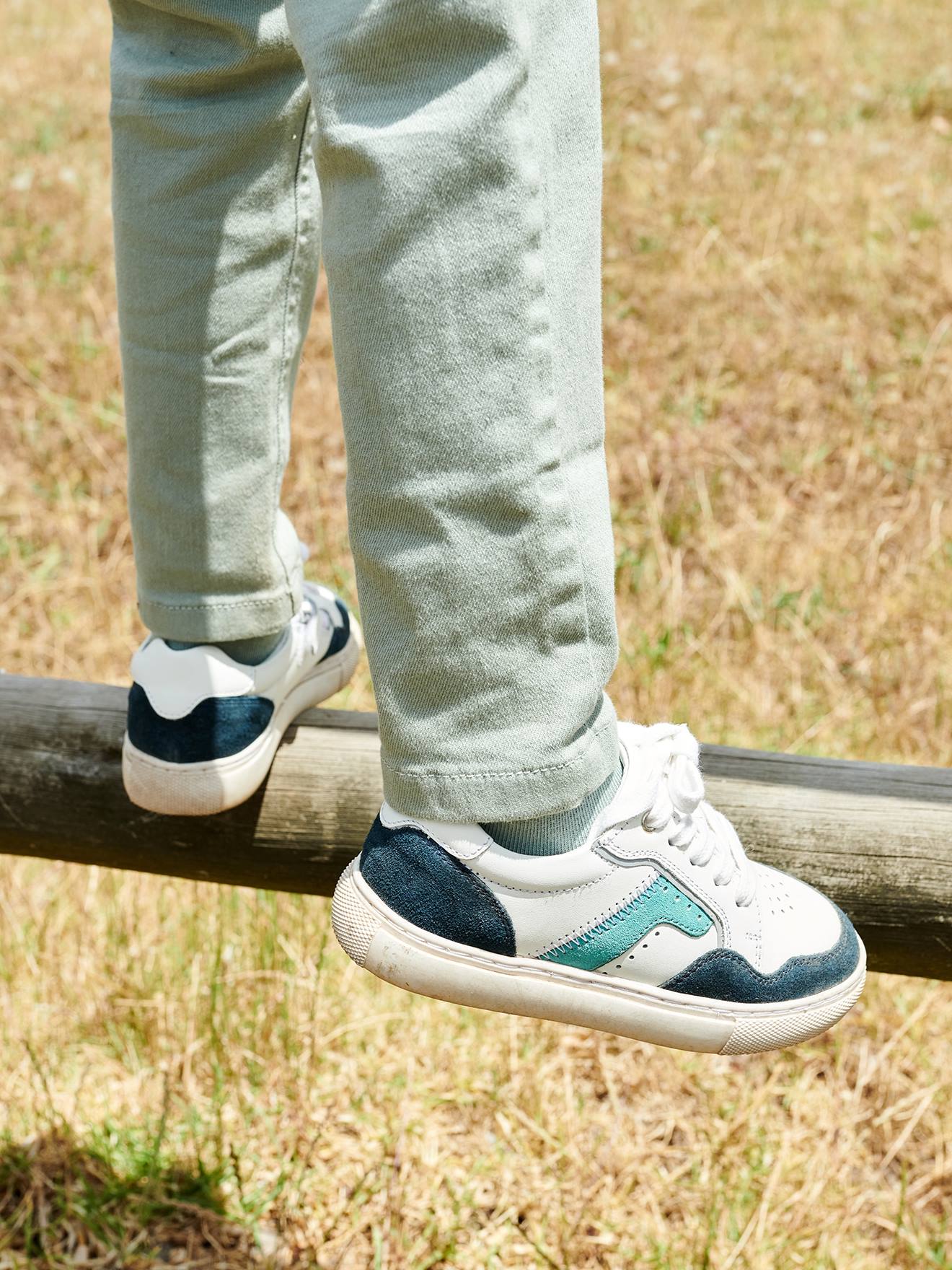 Baskets lacées et zippées garçon en cuir blanc