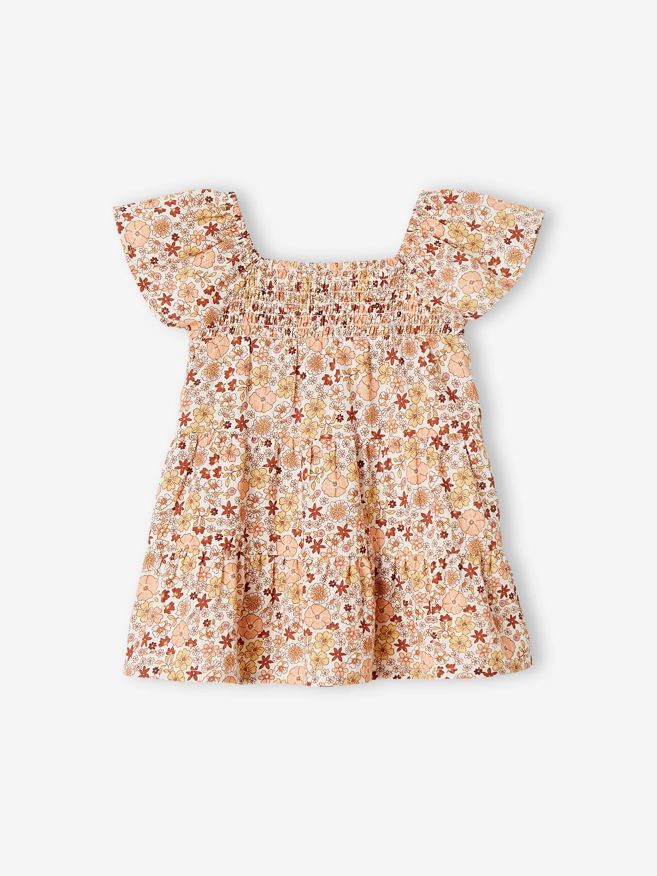 Robe fleurie bébé avec smocks écru (Vertbaudet) - Image 1