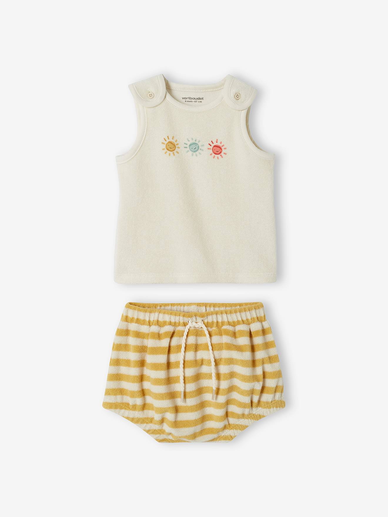 Ensemble en éponge bébé short et débardeur jaune pâle