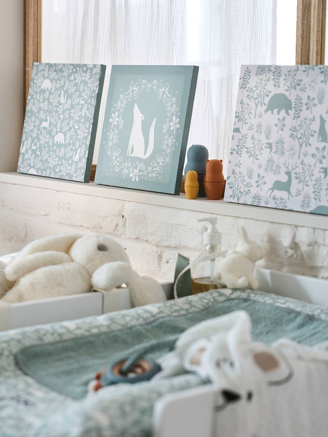 Lot de 3 toiles DANS LES BOIS vert sauge