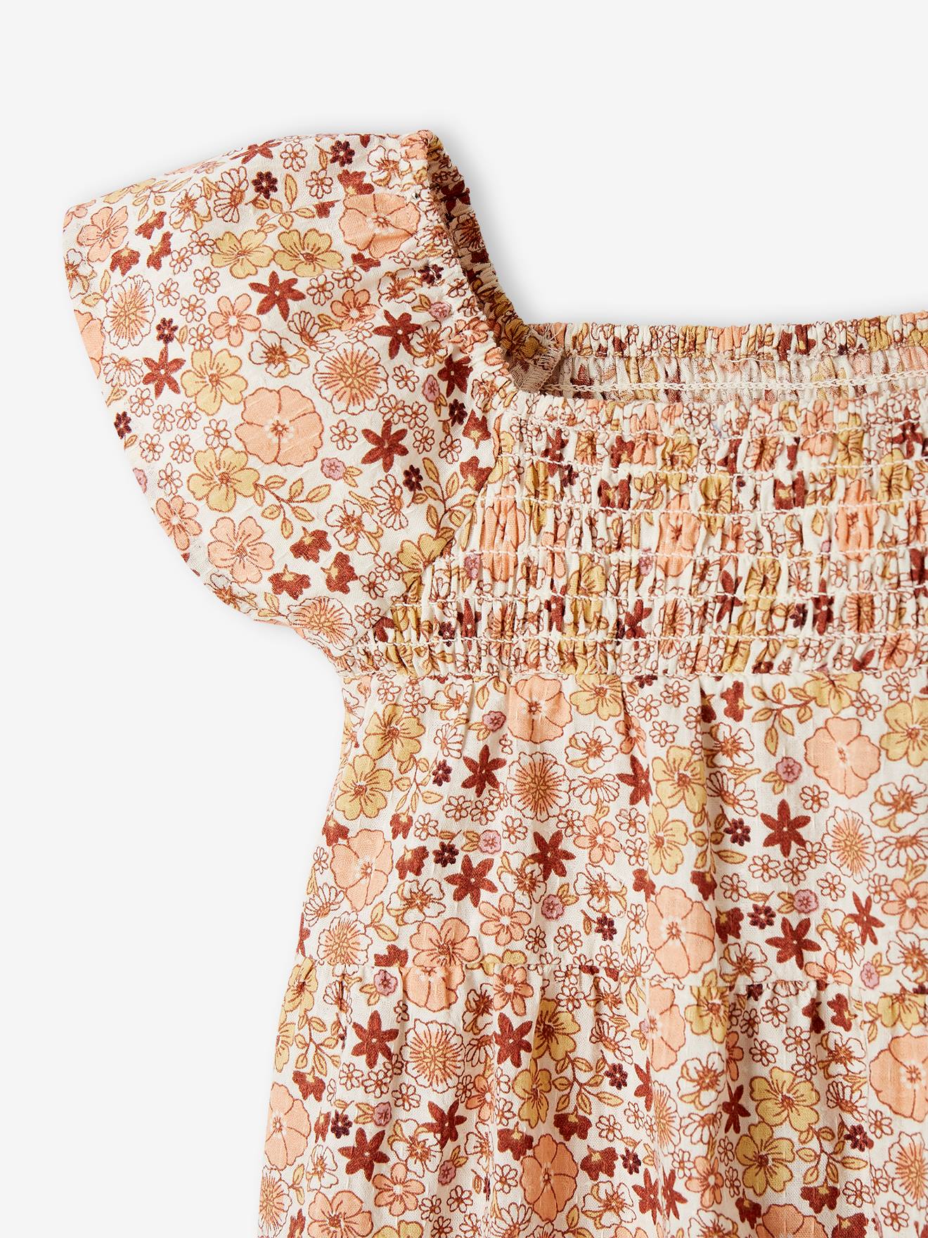 Robe fleurie bébé avec smocks écru (Vertbaudet) - Image 2